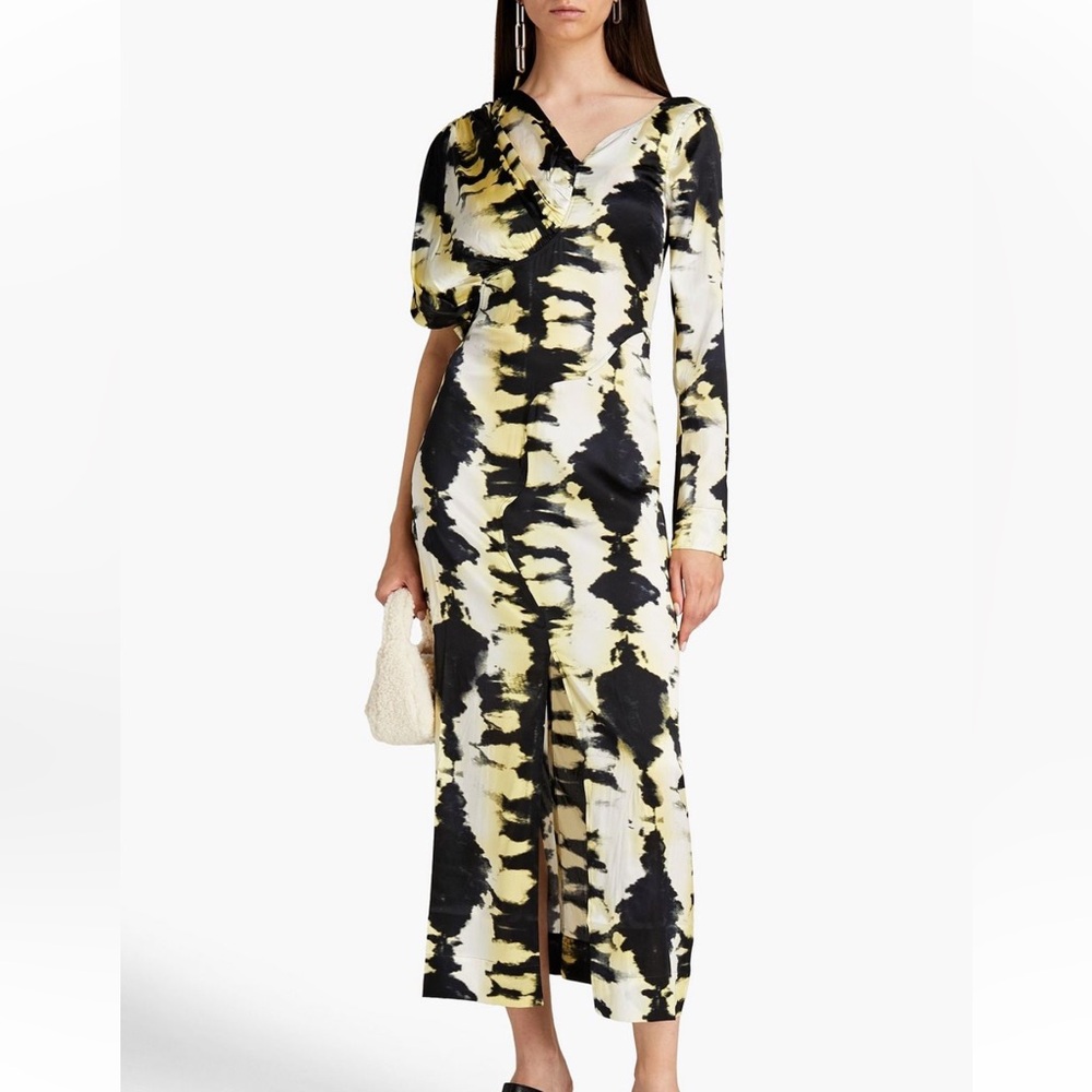 GANNI Tie Dye stretch silk satin midi dress